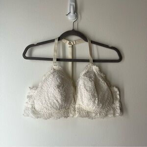 Aerie Ivory Lace Bralette XL | Racerback Padded Longline Lace Bra Lingerie Top